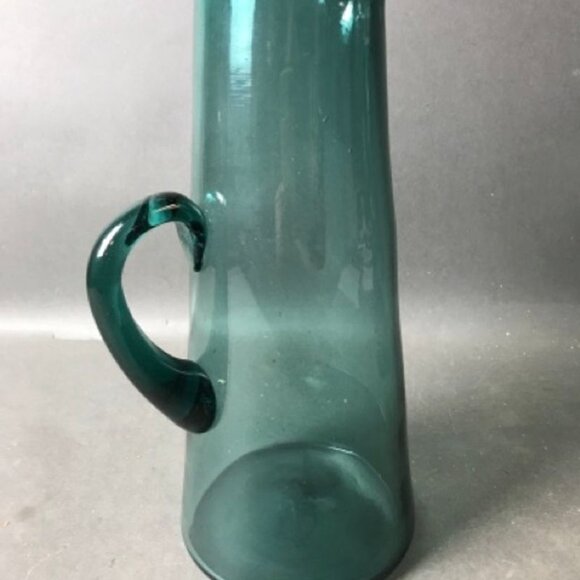 Mid 20th Century Teal Blue Handblown Glass Pitcher - Picture 4 of 4